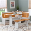 Linon Ardmore Pine Wood Corner Nook Dining Set with Storage in White and Natural