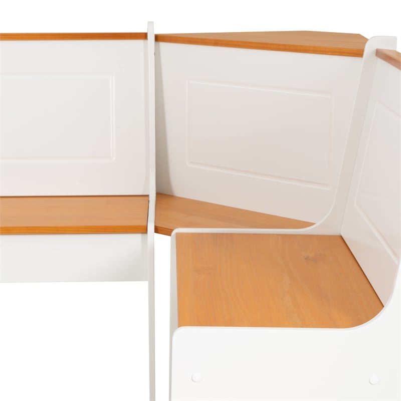 Linon Ardmore Pine Wood Corner Nook Dining Set with Storage in White and Natural