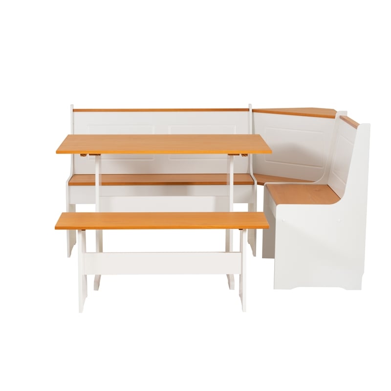Linon Ardmore Pine Wood Corner Nook Dining Set with Storage in White and Natural