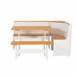 Linon Ardmore Pine Wood Corner Nook Dining Set with Storage in White and Natural