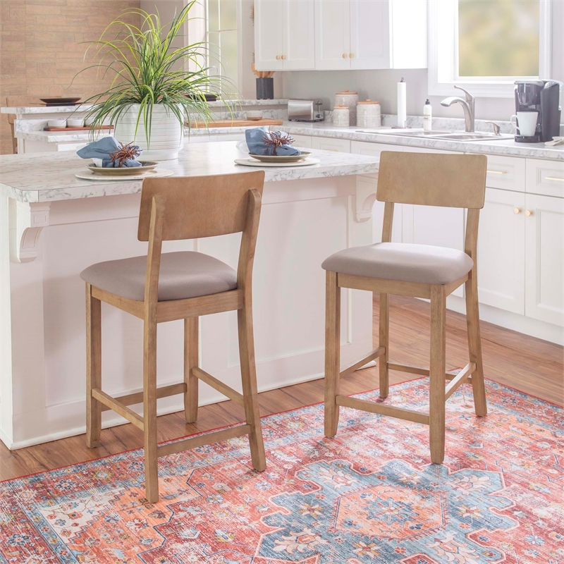 Linon Jordan Counter Stool Grey Padded Seat in Rustic Grey Washed Finished Wood
