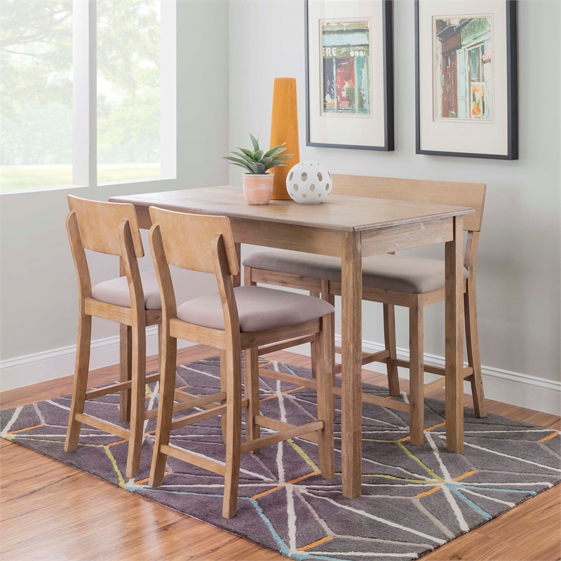 Linon Jordan Counter Stool Grey Padded Seat in Rustic Grey Washed Finished Wood