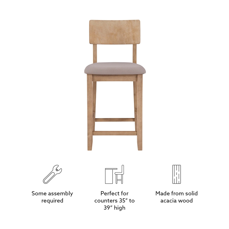 Linon Jordan Counter Stool Grey Padded Seat in Rustic Grey Washed Finished Wood