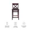 Linon Triena X-Back Folding Counter Stool Brown Faux Leather Seat in Merlot Wood