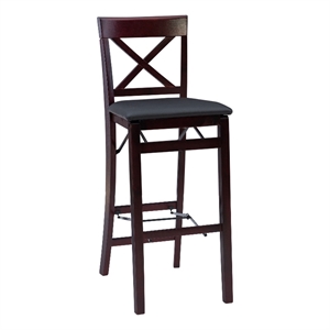 Linon Triena X-Back Folding 30&quot Bar Stool Brown Faux Leather Seat in Merlot Wood