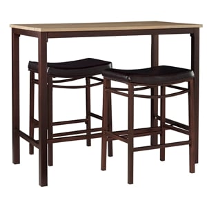 Linon Holly 3 Piece Steel & Wood Counter Height Pub Set Padded Seats in Brown