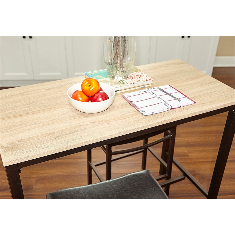 Linon Holly 3 Piece Steel & Wood Counter Height Pub Set Padded Seats in Brown