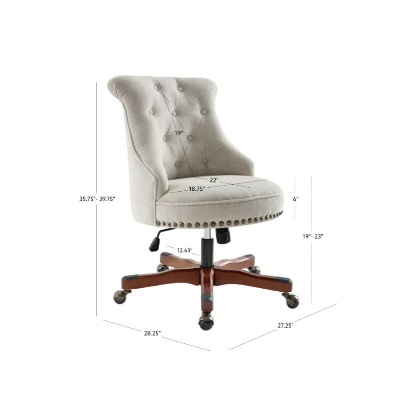 Linon Sinclair Upholstered Office Chair Wood Base with Wheels in Natural Beige