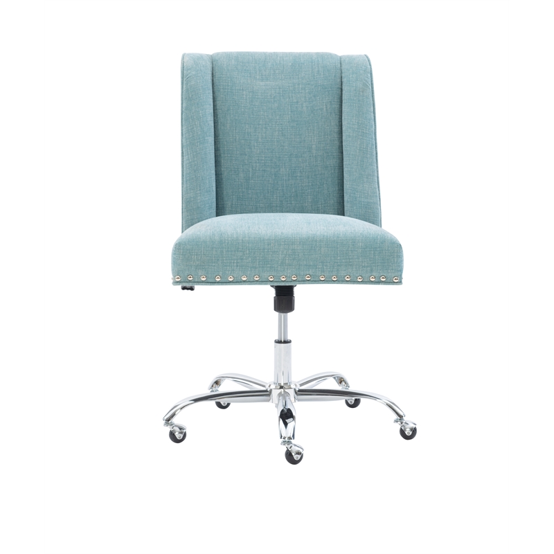 Linon Draper Wood Upholstered Office Chair in Aqua Blue