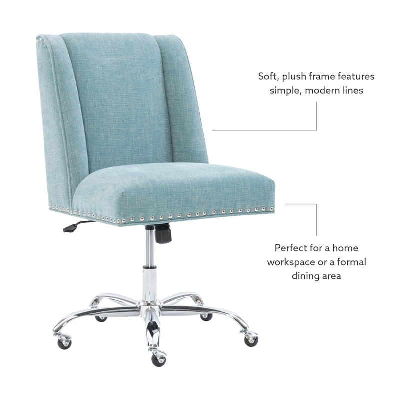 Linon Draper Wood Upholstered Office Chair in Aqua Blue