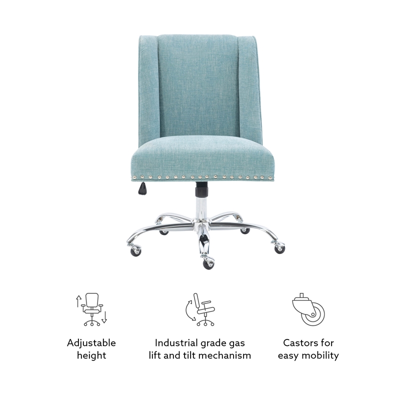 Linon Draper Wood Upholstered Office Chair in Aqua Blue