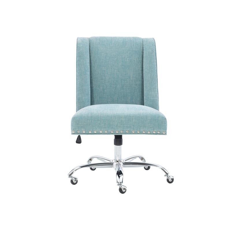 Linon Draper Wood Upholstered Office Chair in Aqua Blue