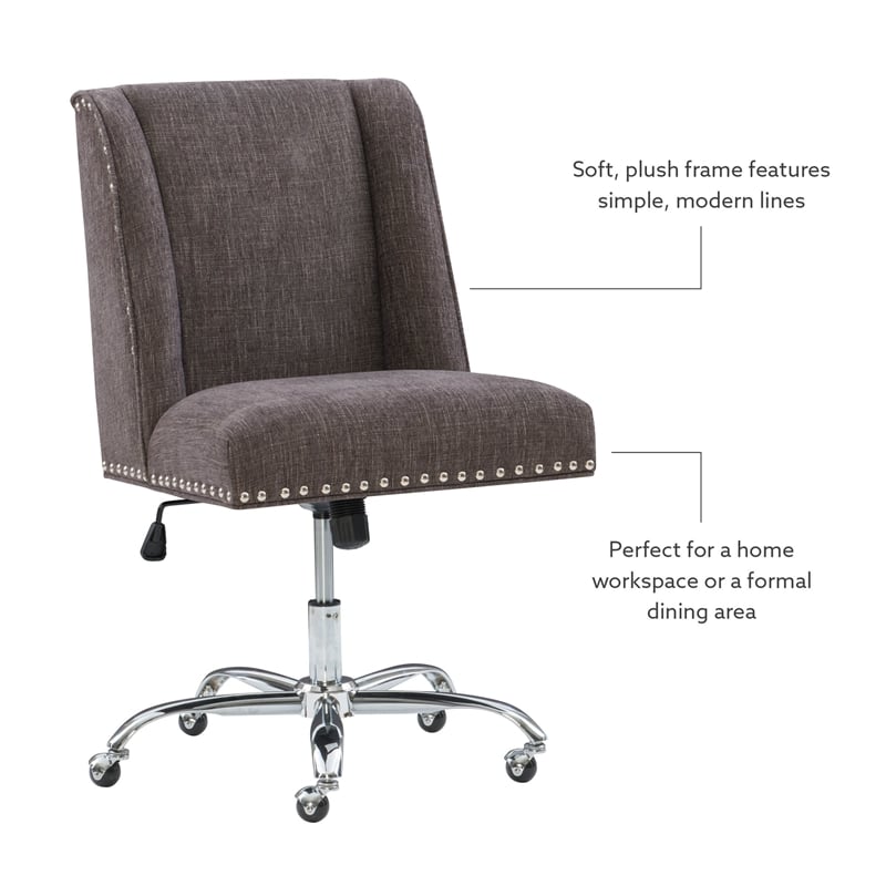 Linon Draper Wood Upholstered Office Chair in Charcoal Gray