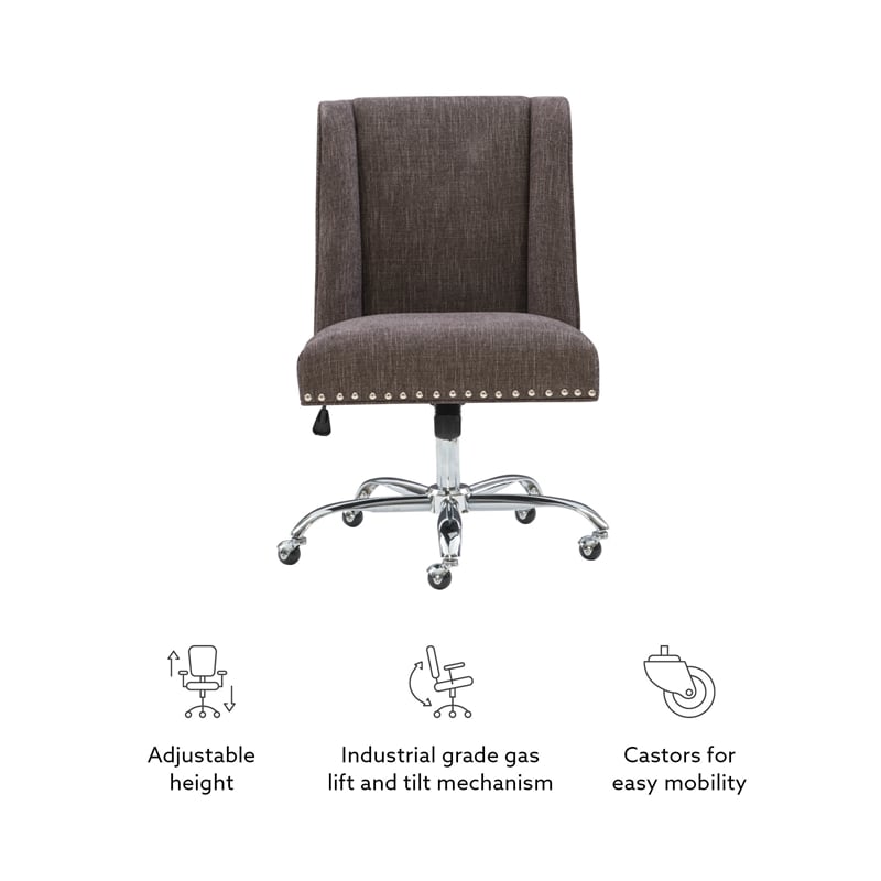 Linon Draper Wood Upholstered Office Chair in Charcoal Gray