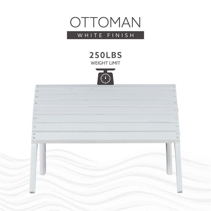 Linon Adirondack Outdoor Solid Sturdy Acacia Wood Ottoman in White Stain