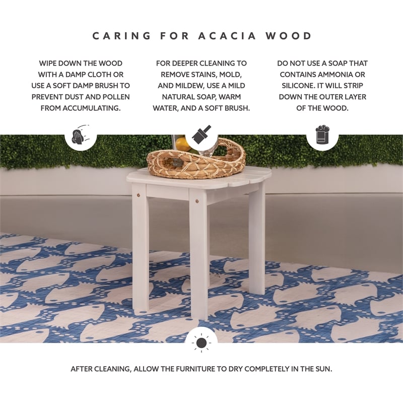 Linon Adirondack Sturdy Solid Acacia Wood Outdoor Side Table in White Stain
