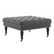 Linon Isabelle Square Upholstered Ottoman Black Legs in Charcoal Gray Fabric