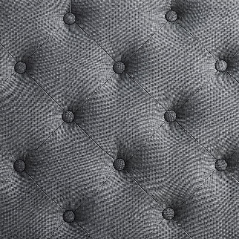 Linon Isabelle Square Upholstered Ottoman Black Legs in Charcoal Gray Fabric
