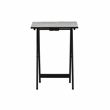 Linon Five Piece Faux Marble Folding Tray Table Set with Stand in Black Wood