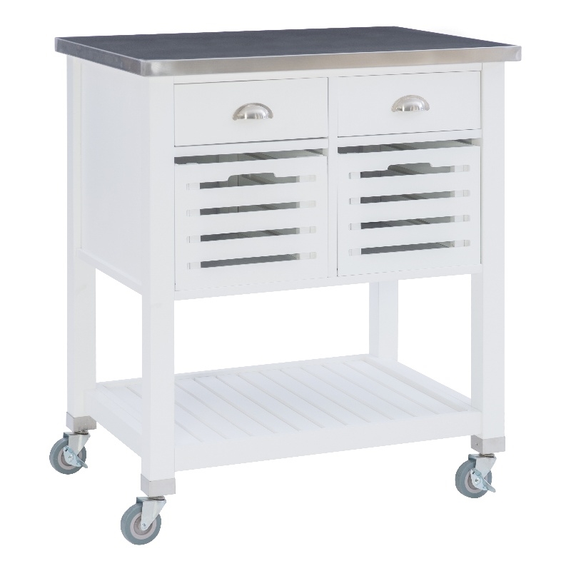Linon Robbin Wood Rolling Kitchen Storage and Prep Cart in White