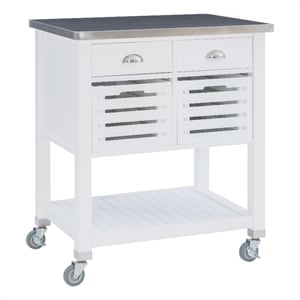 Linon Robbin Wood Rolling Kitchen Storage and Prep Cart in White