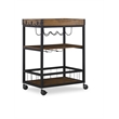 Linon Austin Rolling Metal Wood Bar Cart 3 Shelves Wine and Glass Rack in Brown