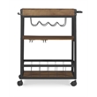 Linon Austin Rolling Metal Wood Bar Cart 3 Shelves Wine and Glass Rack in Brown