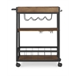 Linon Austin Rolling Metal Wood Bar Cart 3 Shelves Wine and Glass Rack in Brown