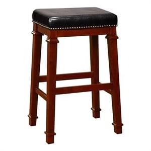 Linon Kennedy 30&quot Backless Faux Leather Bar Stool in Cherry Brown Wood