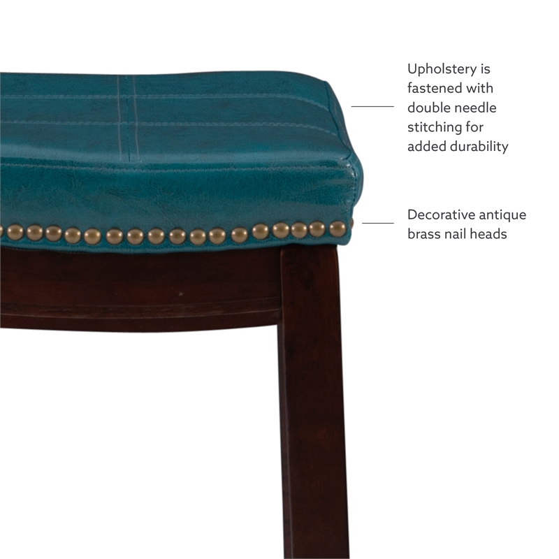 Linon Claridge Backless Counter Stool Blue Faux Leather Wood Frame in Dark Brown