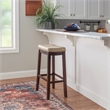 Linon Claridge Backless Bar Stool Beige Faux Leather Wood Frame in Brown Finish