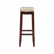 Linon Claridge Backless Bar Stool Beige Faux Leather Wood Frame in Brown Finish