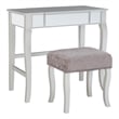Linon Harper Wood Vanity & Padded Stool Set Front/Side Mirrored Panels in Silver