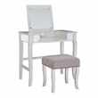 Linon Harper Wood Vanity & Padded Stool Set Front/Side Mirrored Panels in Silver