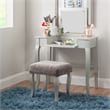 Linon Harper Wood Vanity & Padded Stool Set Front/Side Mirrored Panels in Silver
