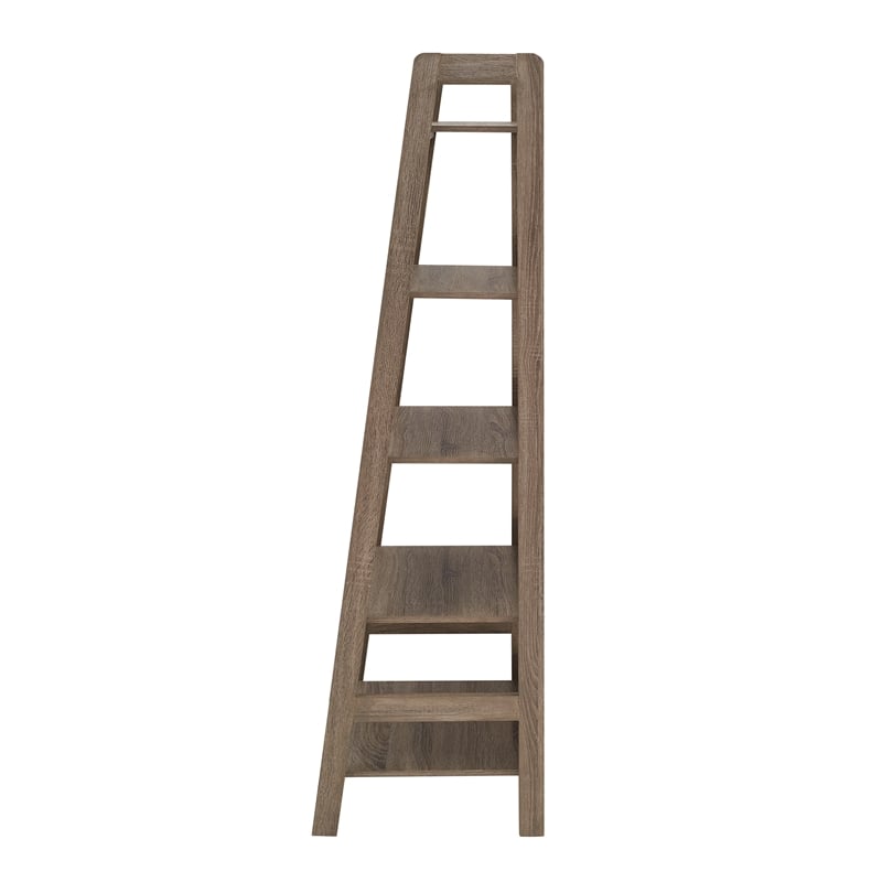Linon Tracey Five Open Shelf Wood Ladder Bookcase in Gray Finish