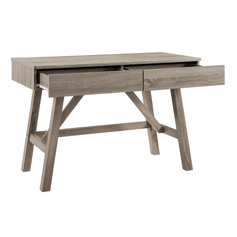 Linon Tracey Wood Minimal Two Drawer Small Space Desk in Gray Finish