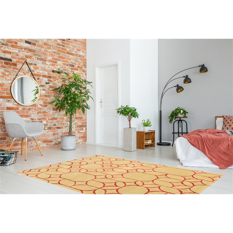 Linon Aspire 8'x11' Window Hand Tufted Wool Rug in Ivory/Coral