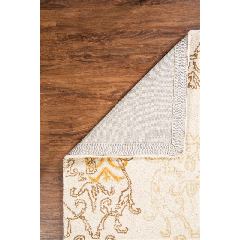 Linon Aspire Damask Hand Tufted Wool 8'x11' Rug in Ivory