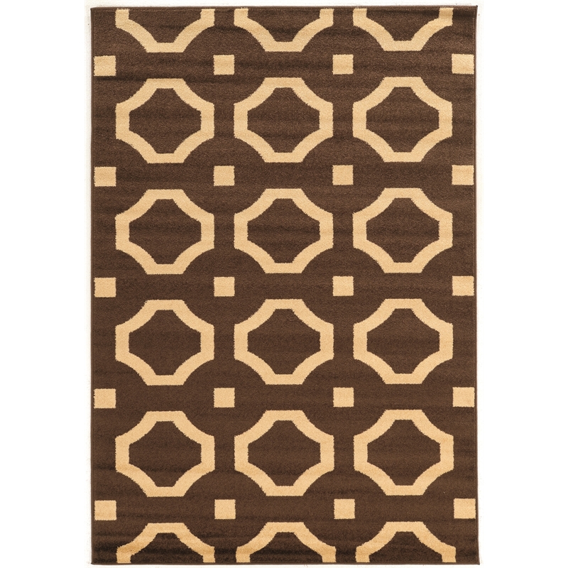 Linon Claremont Octagon Power Loomed Polypropylene 8'x10' Rug in Brown