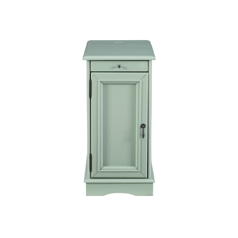 Linon Bartow Multi Function Storage Accent Table USB Charging in Aqua Blue Wood
