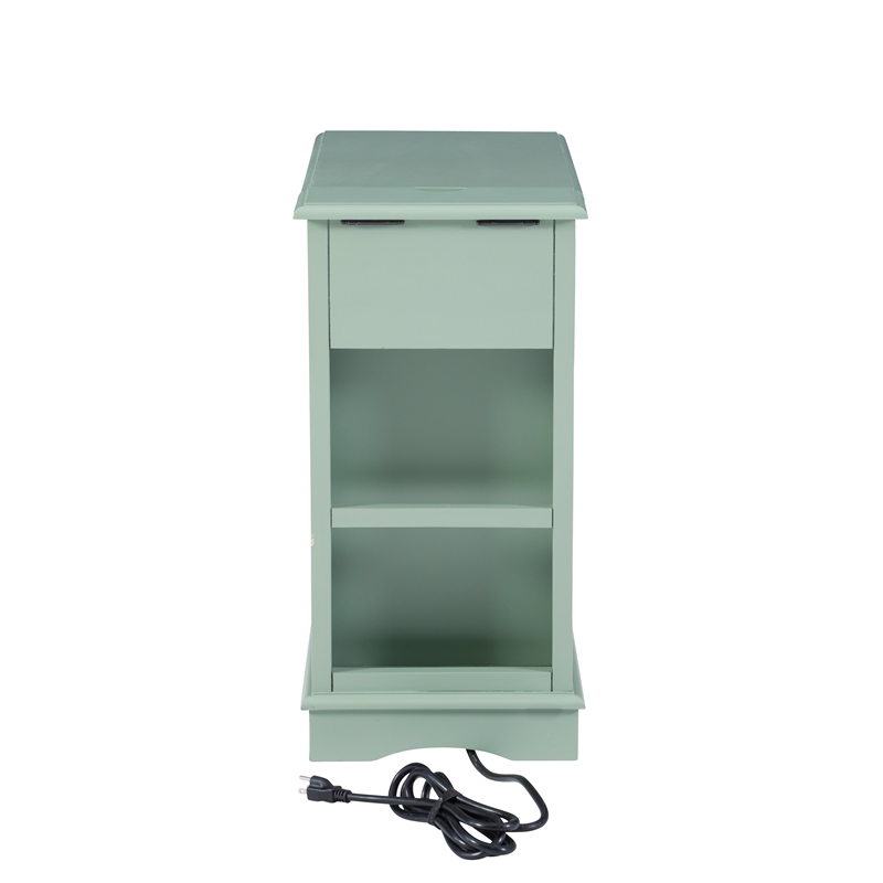 Linon Bartow Multi Function Storage Accent Table USB Charging in Aqua Blue Wood
