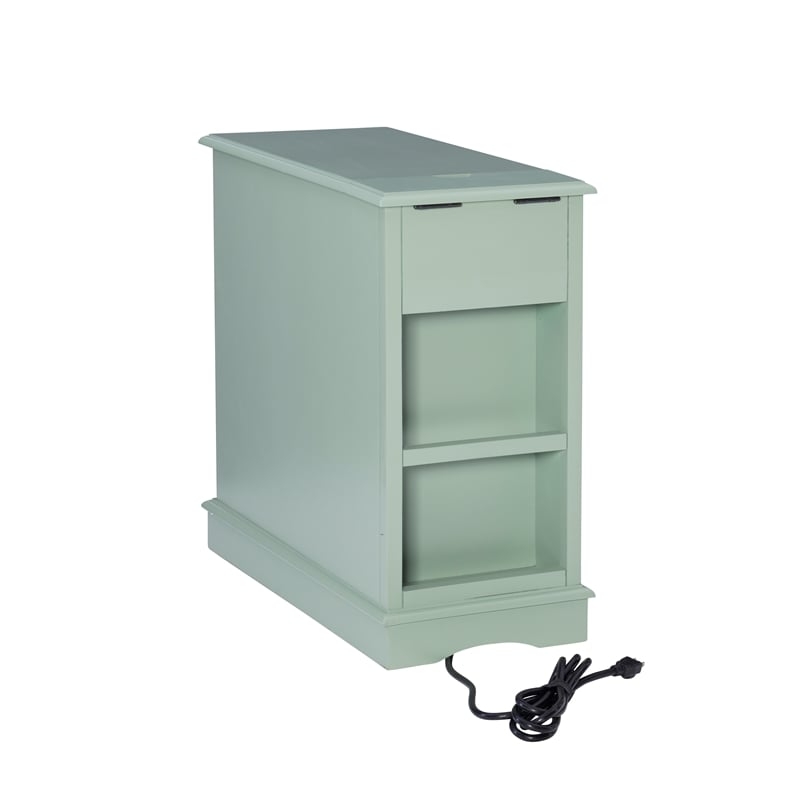 Linon Bartow Multi Function Storage Accent Table USB Charging in Aqua Blue Wood