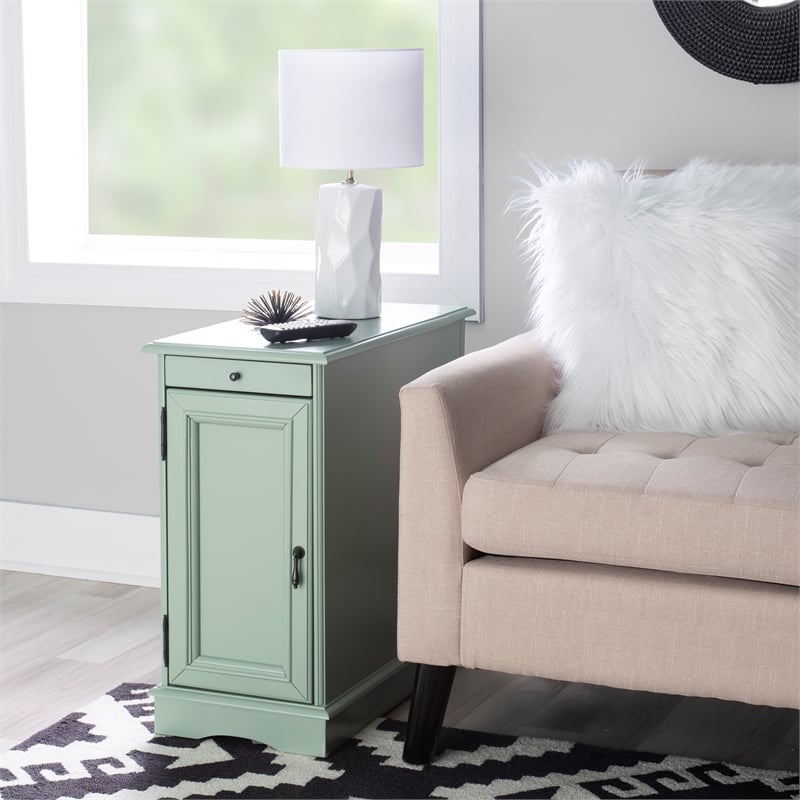 Linon Bartow Multi Function Storage Accent Table USB Charging in Aqua Blue Wood