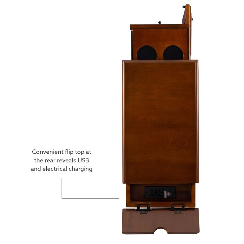 Linon Bartow Multi Function Storage Side Table Charging Station in Hazelnut Wood