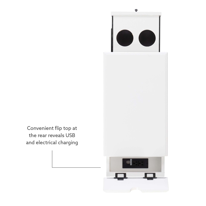 Linon Bartow Multi Function Storage Accent Table Charging Station in White Wood