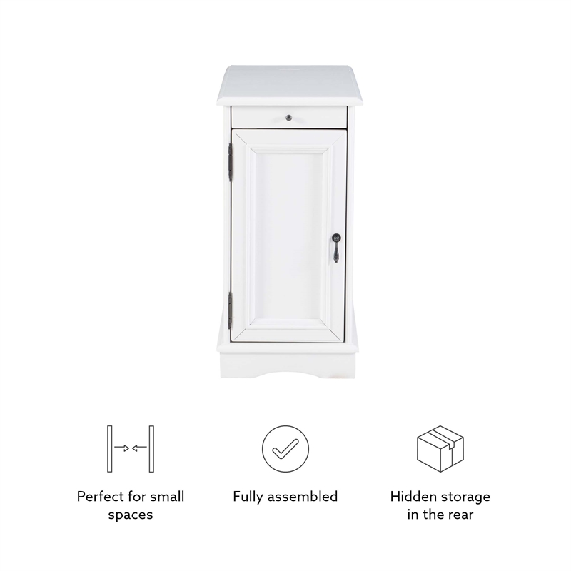 Linon Bartow Multi Function Storage Accent Table Charging Station in White Wood