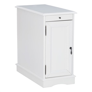 Linon Bartow Multi Function Storage Accent Table Charging Station in White Wood