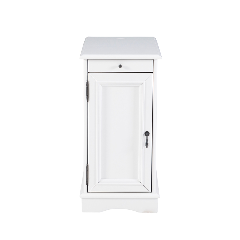 Linon Bartow Multi Function Storage Accent Table Charging Station in White Wood