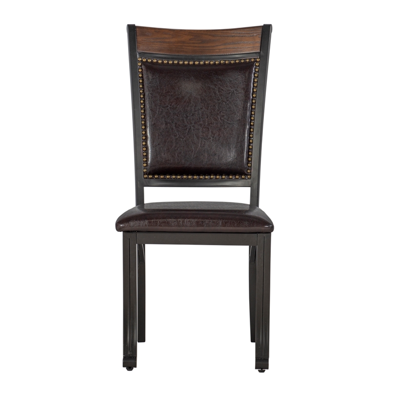 Linon Franklin 5 Piece Wood/Metal Faux Leather Dining Set in Rustic Umber Brown